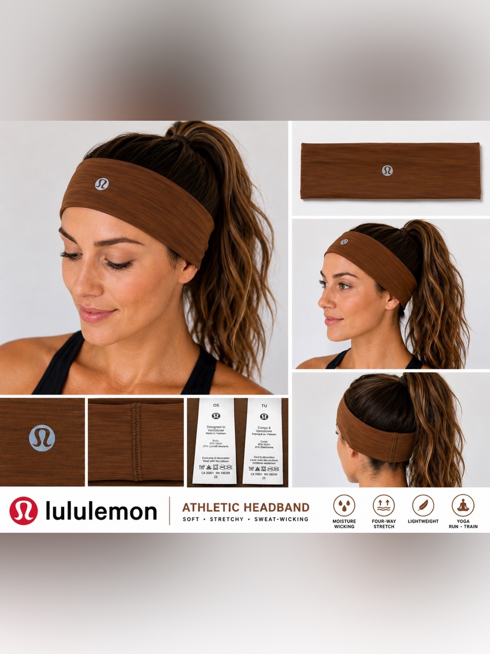Lululemon  Front Headband OS Copper Brown Moisture Wicking Yoga Running